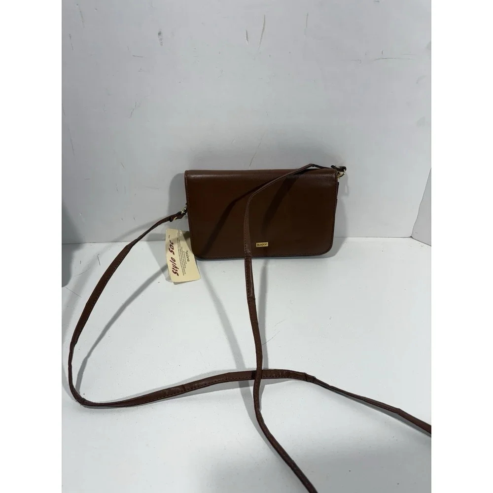 Buxton Women's Shoulder Brown & Gold Purse Wallet Cognac Detach Strap New Read**
